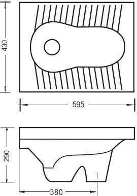 名称: 蹲便器 尺寸: 585*430*290mm 前排水,带存水弯 超平滑结晶釉面